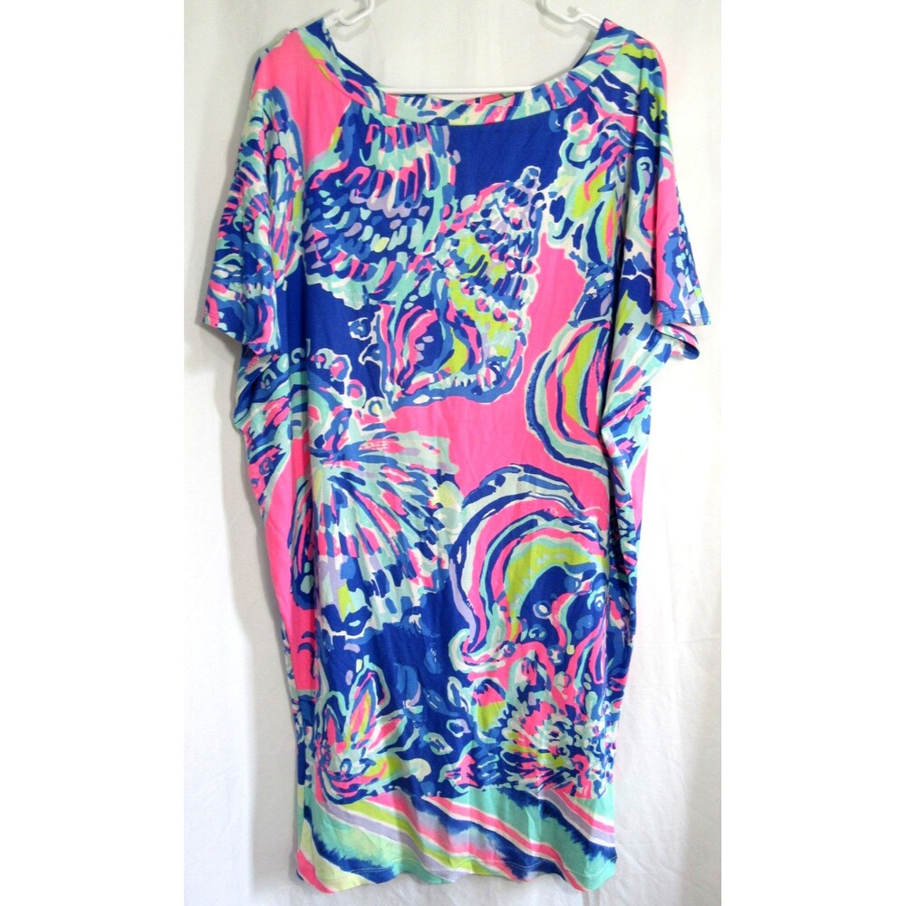 Lilly Pulitzer Blue Shell Coastal Retreat Lowe Dolman Sleeve Dress Size S EUC